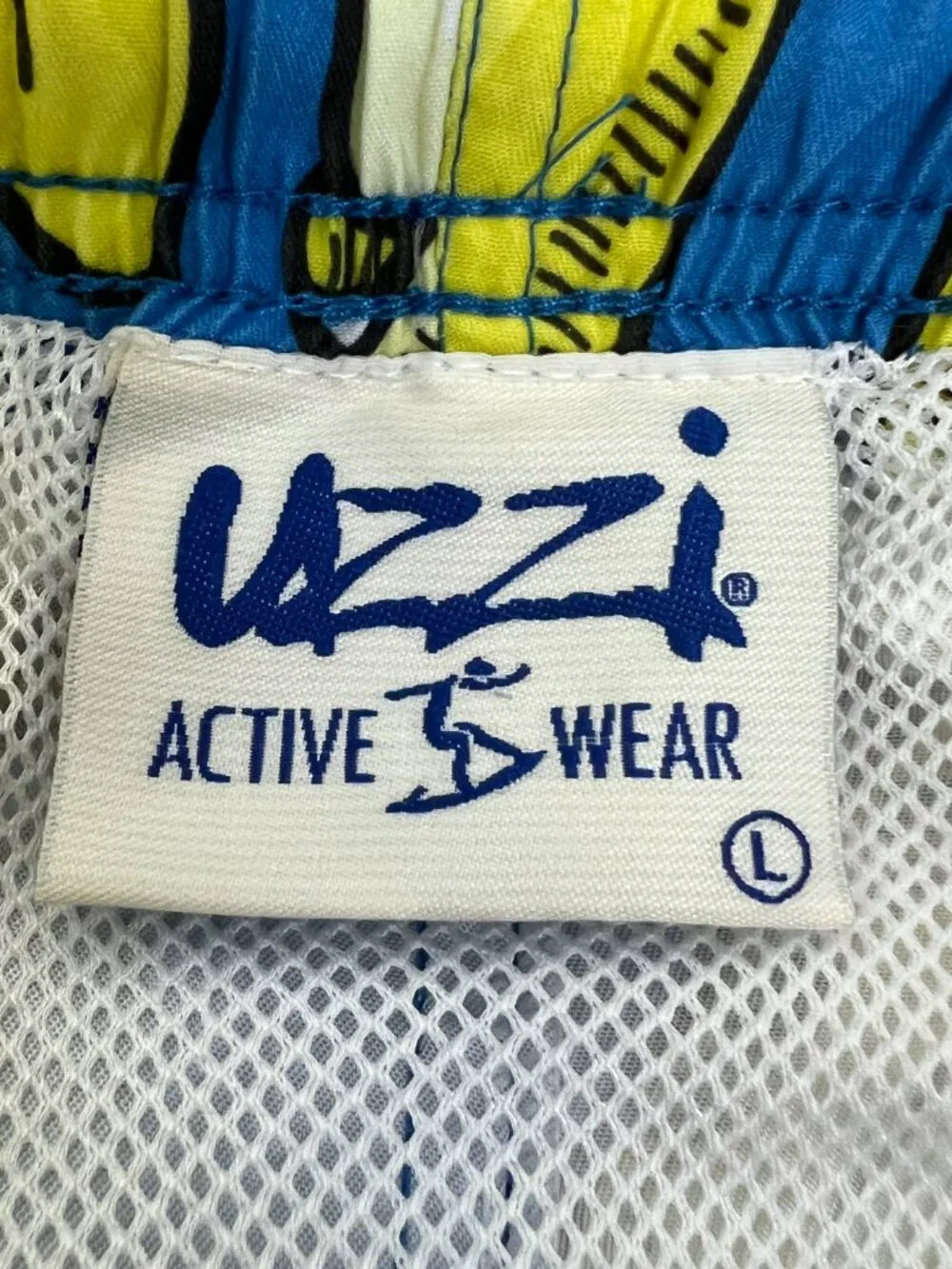UZZI Mens Swim Trunks L Banana Print Blue Board Shorts Elastic Pockets Lined